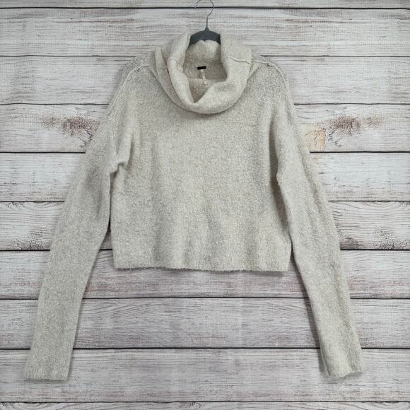 Free People Alpaca Wool Blend Crop Turtleneck Sweater Womens Medium Cream - Picture 1 of 13